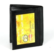 New Mens Slim Thin Bifold Leather ID Wallet Black Credit Card Window Holder Case