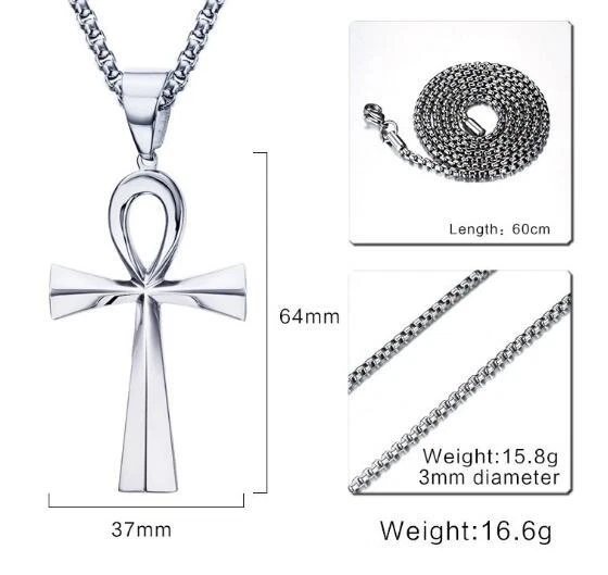 Collar Ankh Grande Acero Inoxidable Religión Crucifijo Colgante Cruz Foto 4 de 4