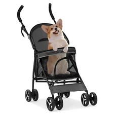 4 Wheels Pet Stroller, Easy-Fold Puppy Cage Jogger Stroller with Sun Cover, Pad