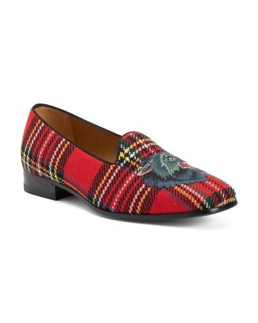 100% AUTHENTIC NEW in Box MEN  GUCCI TARTAN WOLF APPLIQUE DRIVERS/LOAFERS US 8.5 GUCCI Size 9.5 Black Wolf Patch Leather Slip On Loafers  main image 4