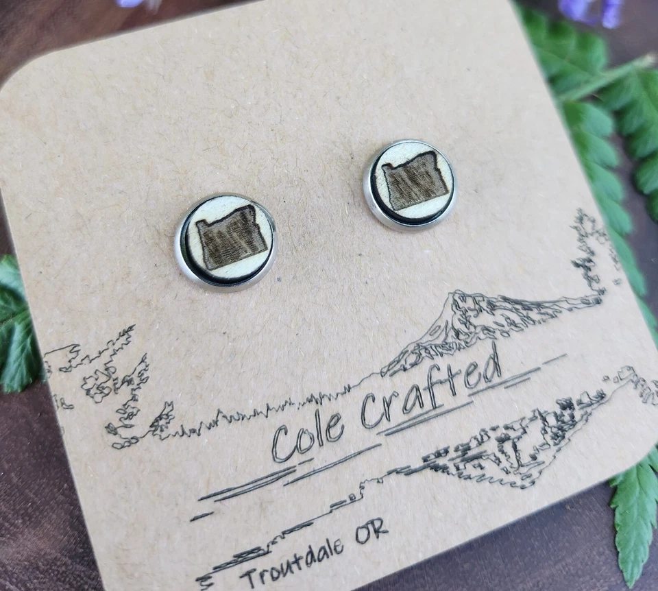 Juego de pendientes de madera hechos a mano de 8 mm de bisel de Oregon State PNW joyería de regalo Foto 3 de 4