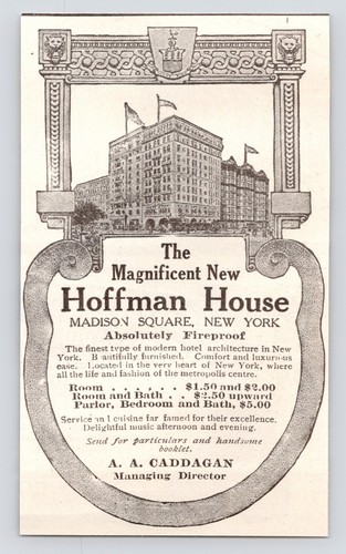 c1880s Hoffman House Hotel Madison Square New York City NY Art Antique Print Ad