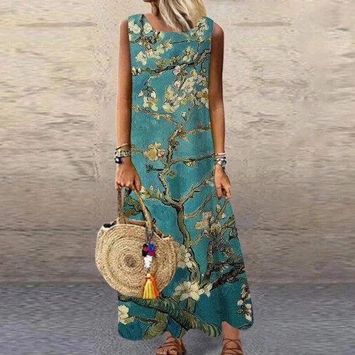 Elegant Printed O-Neck Sleeveless Dress PM Color And Size Long Dress Maxi - Picture 14 of 22