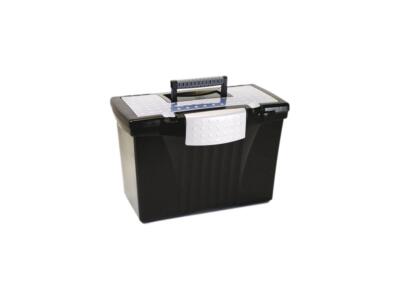 Storex 61510U01C Portable File Storage Box w/Organizer Lid, Letter/Legal, Black