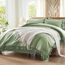 Twin Comforter Set, 5 Piece Sage Green Bed in a Bag with All Season Ruffle Sh...