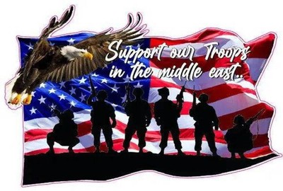Soaring Bald Eagle American Flag Support our troops in the middle east Decal sti