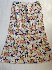 Talbots Floral A-Line Maxi Skirt Size 10 Cotton Flare Retro Flower Power Navy