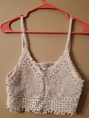 Rebellion Again Y2K Stud Details Chic Crochet Lace Crop Cream Top Size S