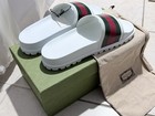 Gucci Men's Web Stripe Slide Sandals White/Green/Red Rubber US 10 429469 — photo 5