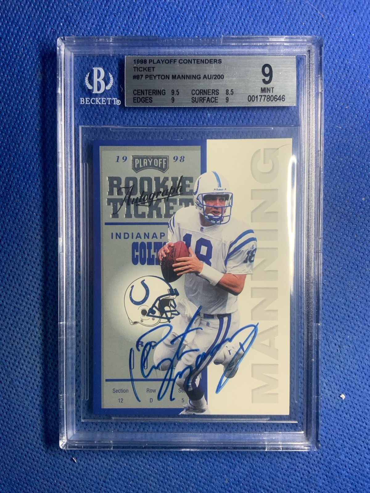 1998 Playoff Contenders Peyton Manning Rookie Ticket Auto /200 BGS 9*** RARE**