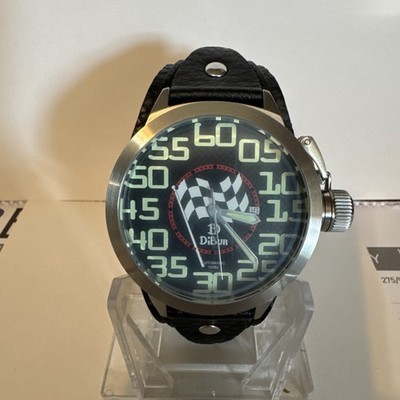 Vintage DiBur Automatic Swiss Men s Wrist Watch 52mm Hugh, Checkered Flag