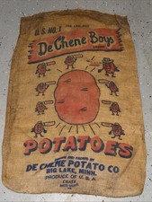 Bolsa de arpillera de papas de Minnesota DeChene Boys de colección 100 libras Gunny Sack rara antigua