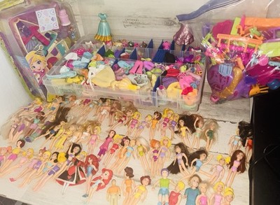 HUGE LOT 64 Polly Pocket Dolls, Clothes, Accessories , And So Much More!
