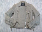 AllSaints Leather Jacket Womens UK 10 Grey Biker Moto Italian Leather Cafe Racer