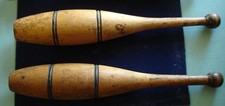 (2) Antique Juggler Juggling Pins Hard Wood 18 1/4" Length x 3" 1 Lb, 8 Oz Each