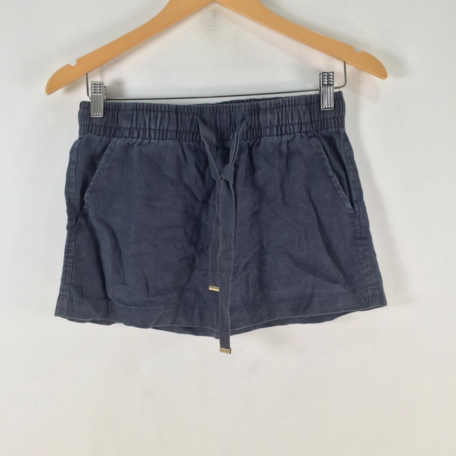 Venroy mini skirt womens XS navy blue linen stretch drawstring 116350