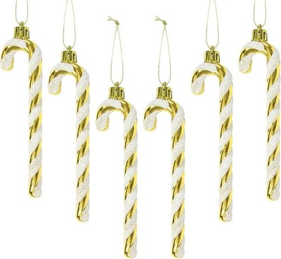 6 Stück Weihnachten Glitzer Zuckerstange Ornamente Kunststoff Baumschmuck zum Aufhängen