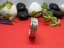 925 Sterling Silver Engraved Geometric Band Ring Handmade Unisex