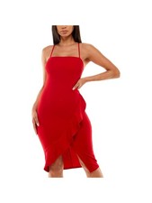 CRYSTAL DOLLS Womens Spaghetti Strap Below The Knee Party Sheath Dress