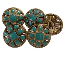 5PC Antiqued Bronze Teal Blue Decorative Shank Metal Button 25mm 1 Inches