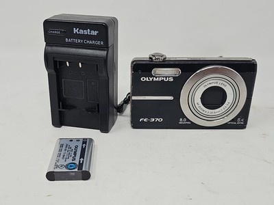 Olympus FE-370 8.0MP Digital Compact Pocket Camera Black Charger Battery Tested