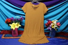 Maurices 24/7 Womens Brown Striped Mini Dress Size Small t-shirt top beach shift