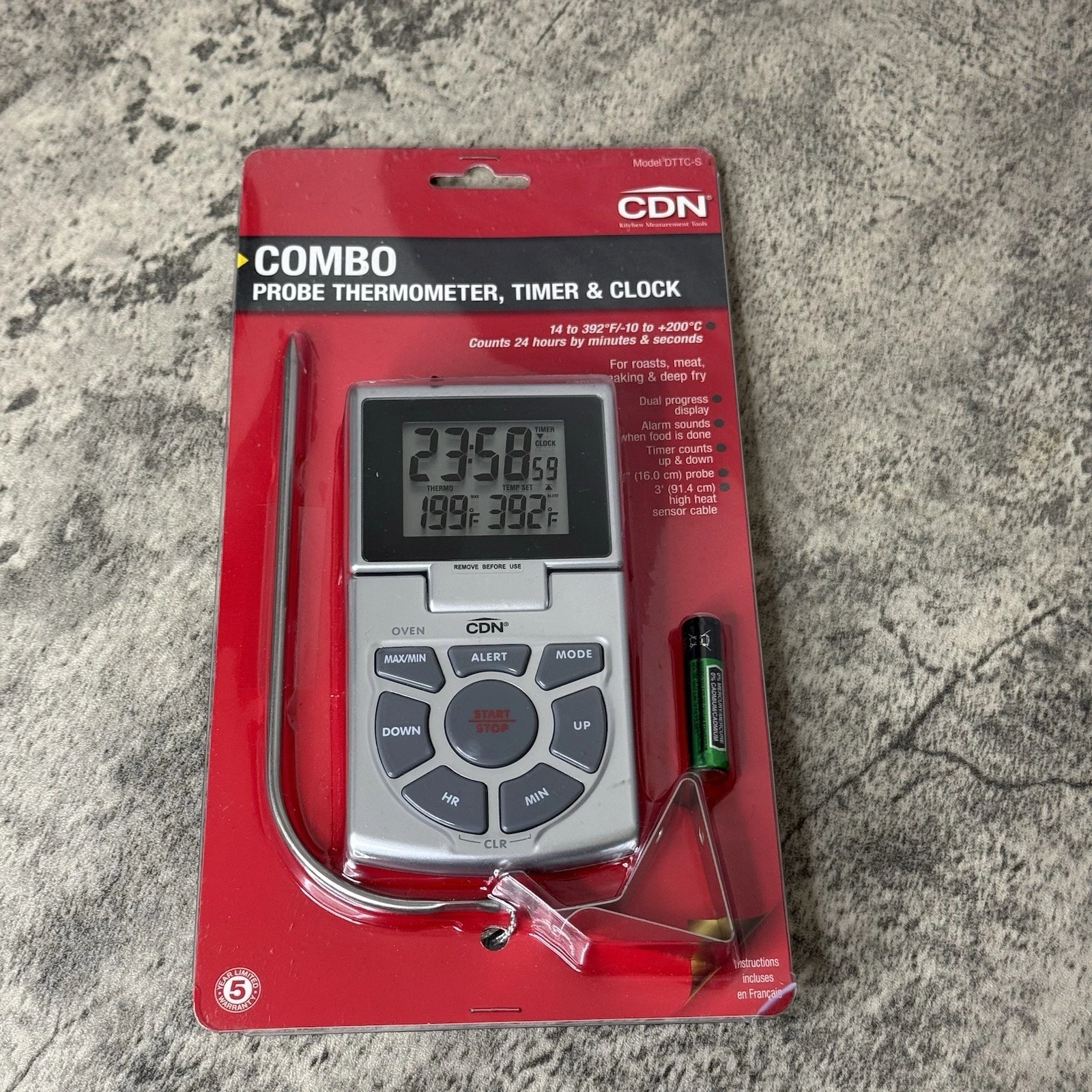 CDN Digital Programmable Probe In Oven Thermometer and Timer, Silver DTTC-S NEW