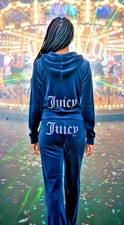 NWT navy blue velour juicy couture tracksuit hoodie pants rhinestone XL 199