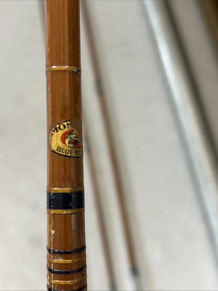 Винтажное нахлыстовое удилище Montague Blue Streak 9 футов среднее 3 штуки бамбук с носком и трубкой, 2 наконечника - Изображение 3 из 4