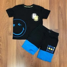Smiley World Boy  s Matching Short Set Blue  Black Size XXS 4/5 