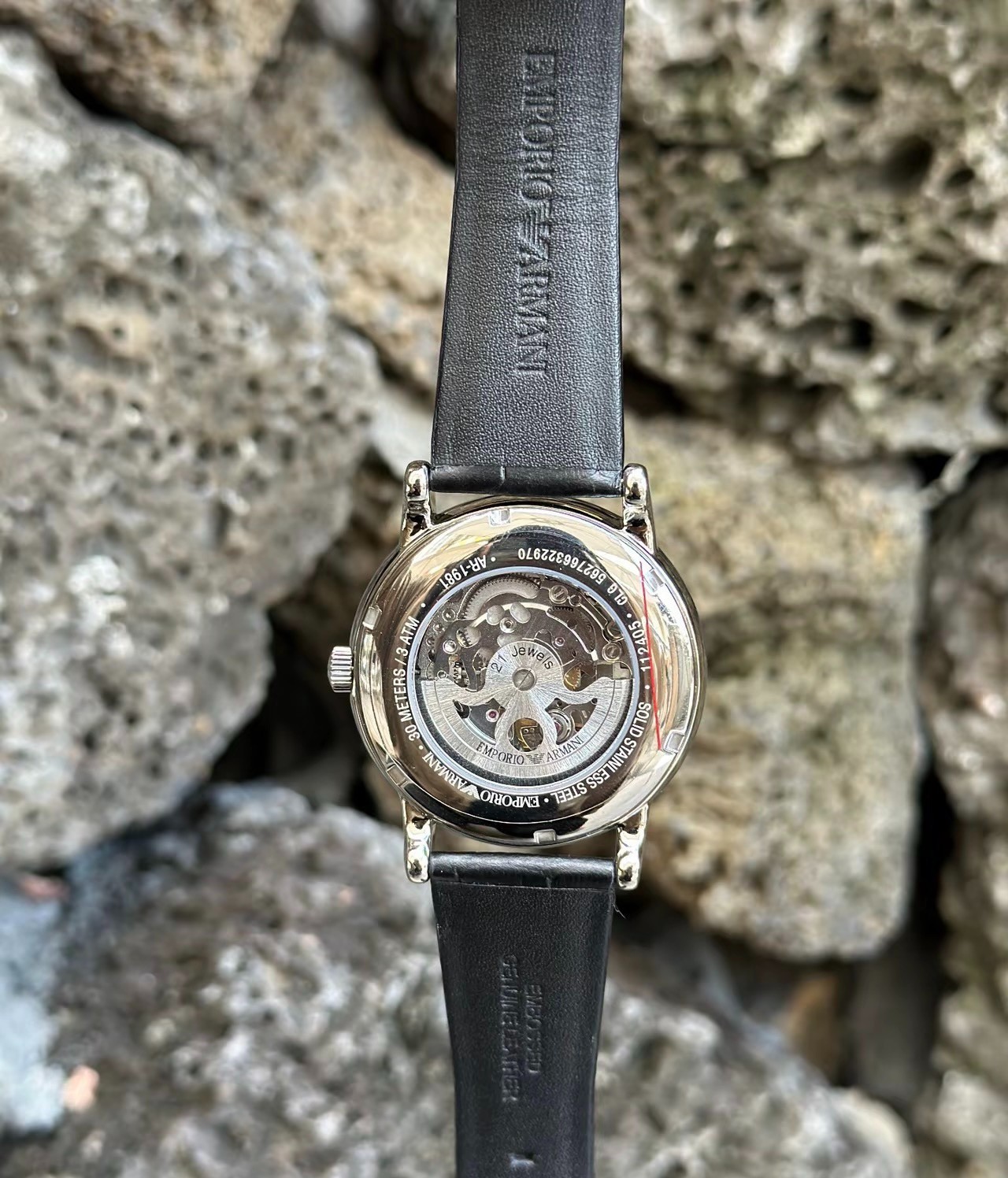 Authentic Emporio Armani AR1981 Luigi Skeleton Automatic Men's Watch Black Leath image 2