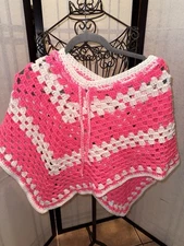 Handmade Knitted Shaw Pink And White Small To Medium Size