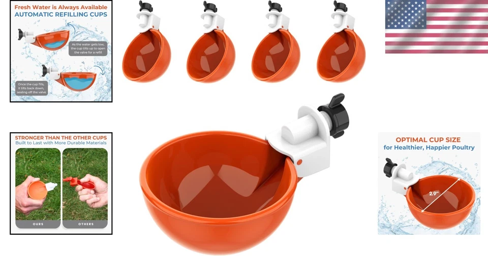 Juego de riego de pollo de alta resistencia de fácil instalación - Paquete de 5 tazas alimentadoras de pollo y pato Foto 2 de 4