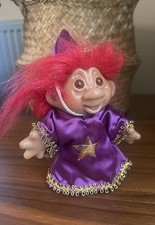 Vintage WIZARD DAM TROLL 1986 doll, red hair, purple clothes VGC 4.5” tall.