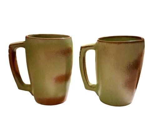 Frankoma Pottery M5 Grandmugs Plainsman Prairy Green Set of 2 Vintage 1970s