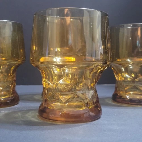 Set of 4 Anchor Hocking Georgian Honeycomb Amber 4" Drinking Glasses Tumbler