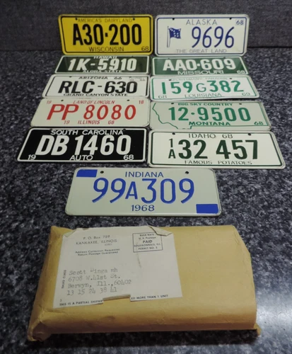 1968 Post Cereal Premium Metal State License Plate Lot 11X