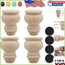 3" Tall Solid Oak Furniture Legs - Versatile Bun Feet for Sofa & Ottoman