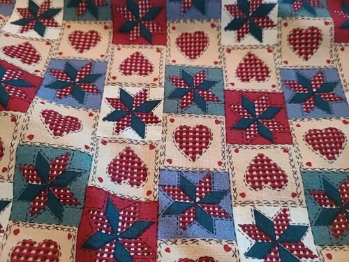 Vintage Hi-Fashion Fabrics Cotton Quilting Material Country 2 Yds Pinwheel Heart