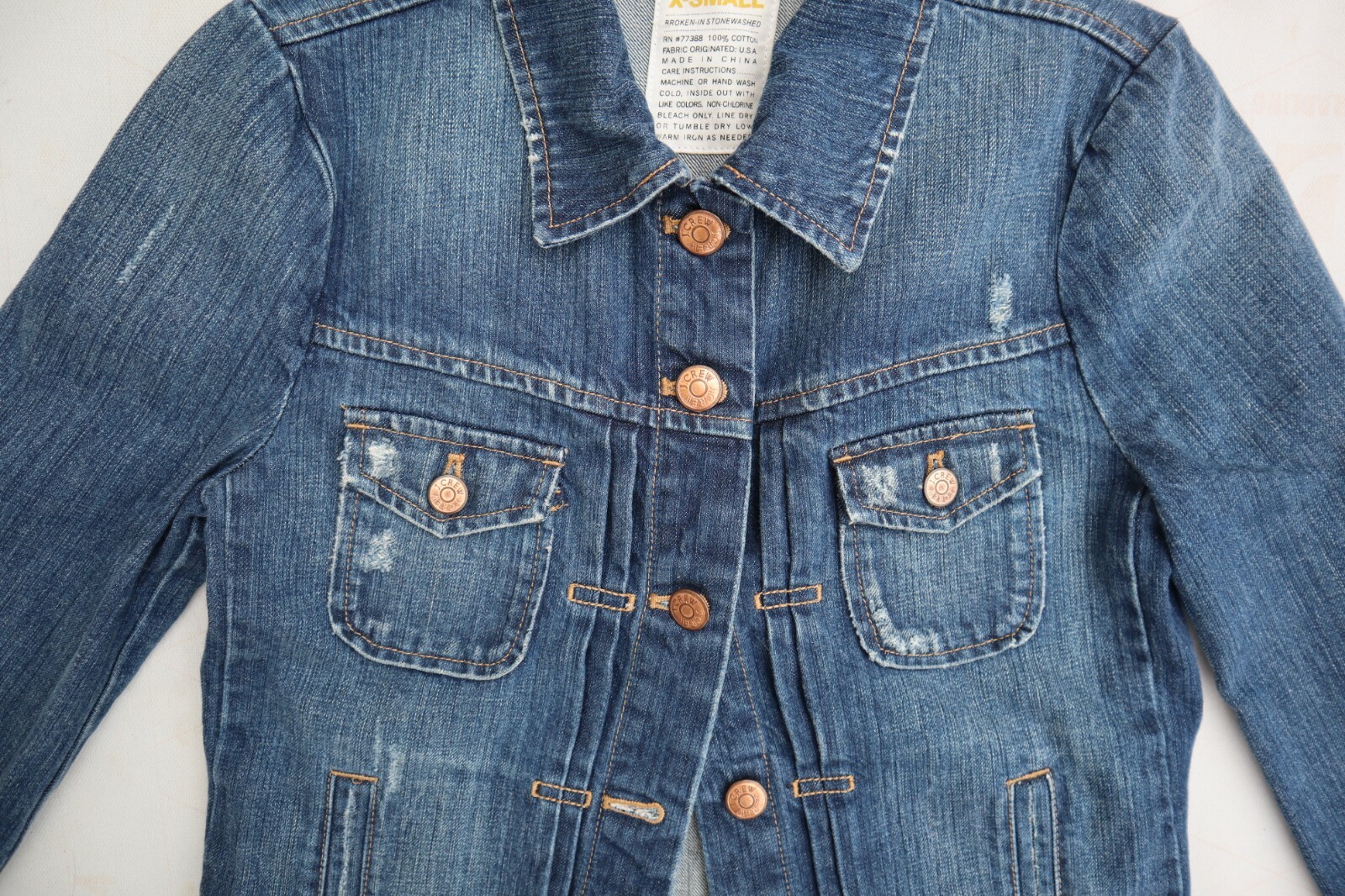 Blue Denim Stone Washed Broken In J CREW Metal Button Front Jean Jacket X-Small image 3
