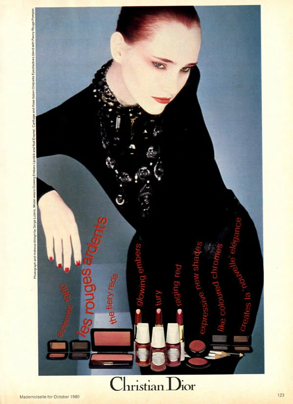 PUBLICITÉ MAGAZINE beauté maquillage Christian Dior Serge Lutens 1980   Les rouges ardents