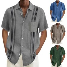 Men's Casual Button Down Shirts Short Sleeve Wrinkle-Free Summer Beach Wear Top