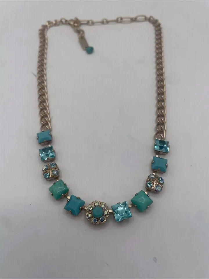 Collar de Diseñador Mariana Tono Rosa Cristales de Swarovski Mosaico Azul Aqua Foto 2 de 4