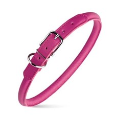 Dog Pet Round Leather Collar W1/2" - L22"-25", Pink
