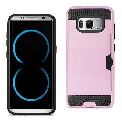 For Samsung Galaxy S8 Case Hybrid Dual Layer Protect Cover w/ Card Holder Pink