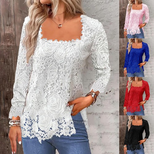 Women Ladies Lace Solid Long Sleeve Party Casual Blouse T-Shirt Tunic Tops Tee