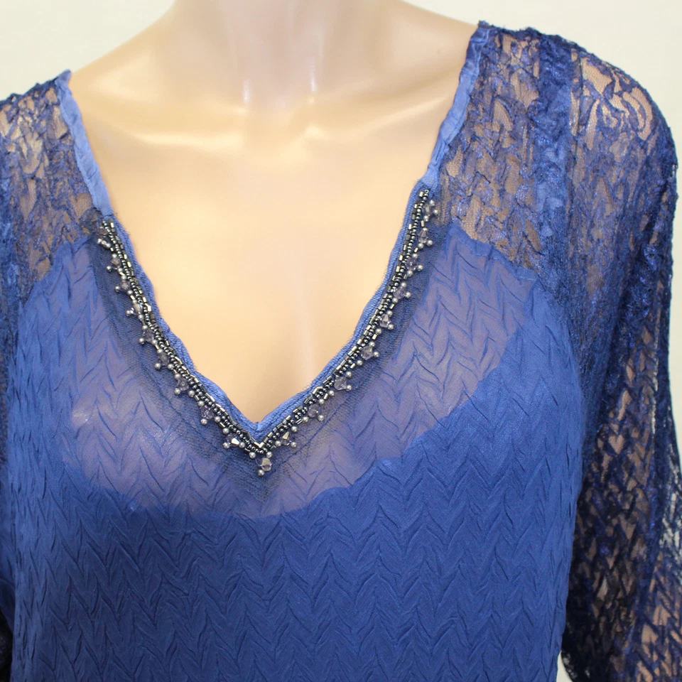 Vestido de mujer Komarov Nordstrom Plus plisado con cuentas azul forro 2X Foto 3 de 4