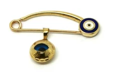 Genuine 14ct Yellow Gold Baby Child's Kids Brooch Evil Eye Mati Charm