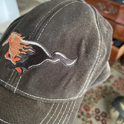 Vintage Ford Mustang Hat Baseball Cap Flaming Fire Horse Logo Black Cotton Flame - Picture 8 of 12