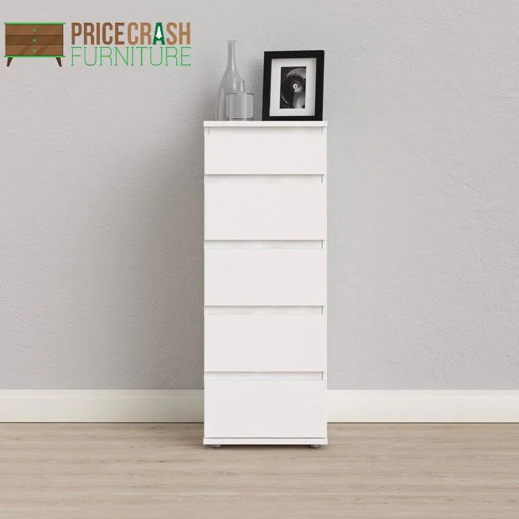 Furniture To Go | Nova Narrow Chest of 5 Drawers in White 9 Nova Modern Tall Narrow 5 Drawer Chest of Drawers Tallboy in White